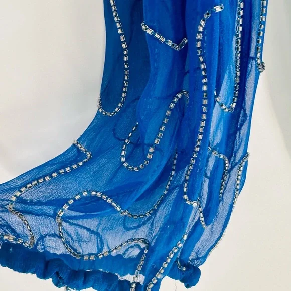 Neiman Marcus Vibrant Blue Silk Dress with Beaded Accents Size Small Vintage - Picture 6 of 6